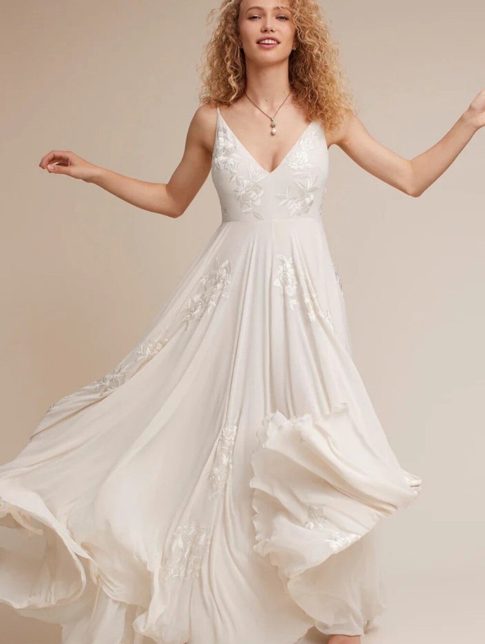 BHLDN Bonaire V-Neck Embroidered Wedding Gown, Never Altered Floor Model - Picture 3 of 13